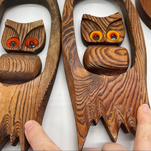 Vintage Hand crafted Wooden Owl Wall Decor, Set of 3. Made in Montana - Picture 9 of 14